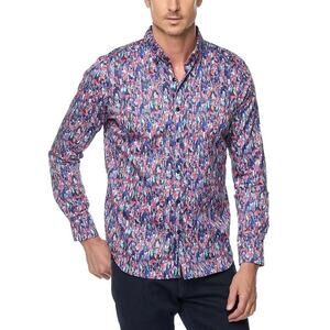 Robert Graham Brighton Printed Button Shirt 2XL Flip Cuff 100% Cotton Woodland